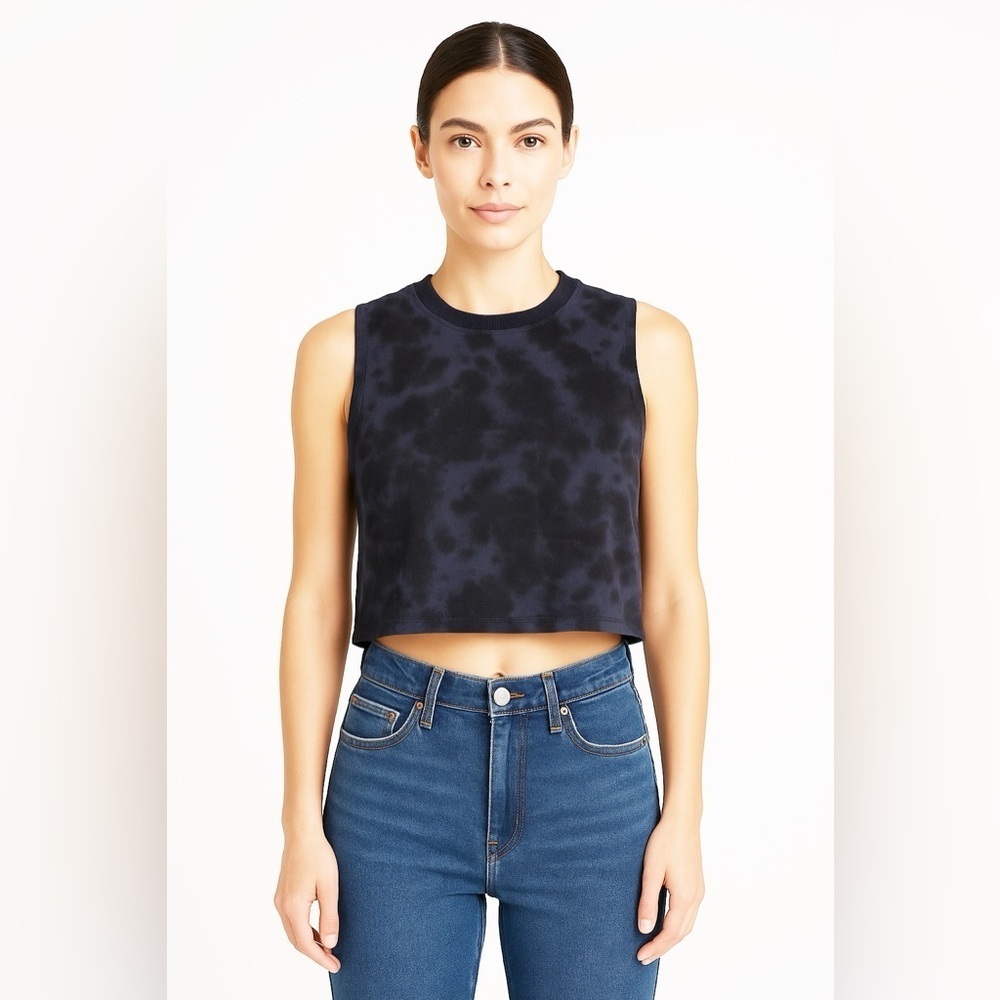 Revolve 525 America Blue Black Tie Dye Crop Muscle Sweatshirt Tank size Medium
